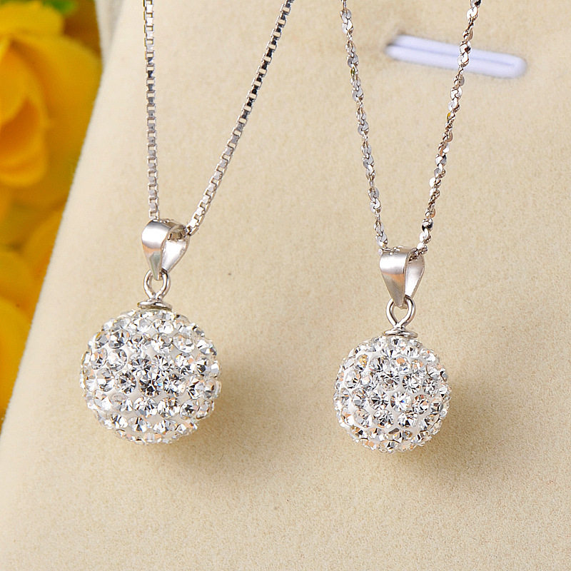 Korean Version Fashion 925 Pure Silver Necklace Woman Crystal Drill Ball Pendant Short lock bone chain Valentine's Day gift anti-allergy