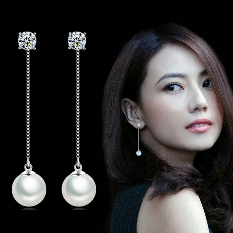 Anti Allergy S925 Pure Silver Drop Pearl Long Version Earrings Temperament Ladies' Earrings Pendant Ear Ornaments Accessories