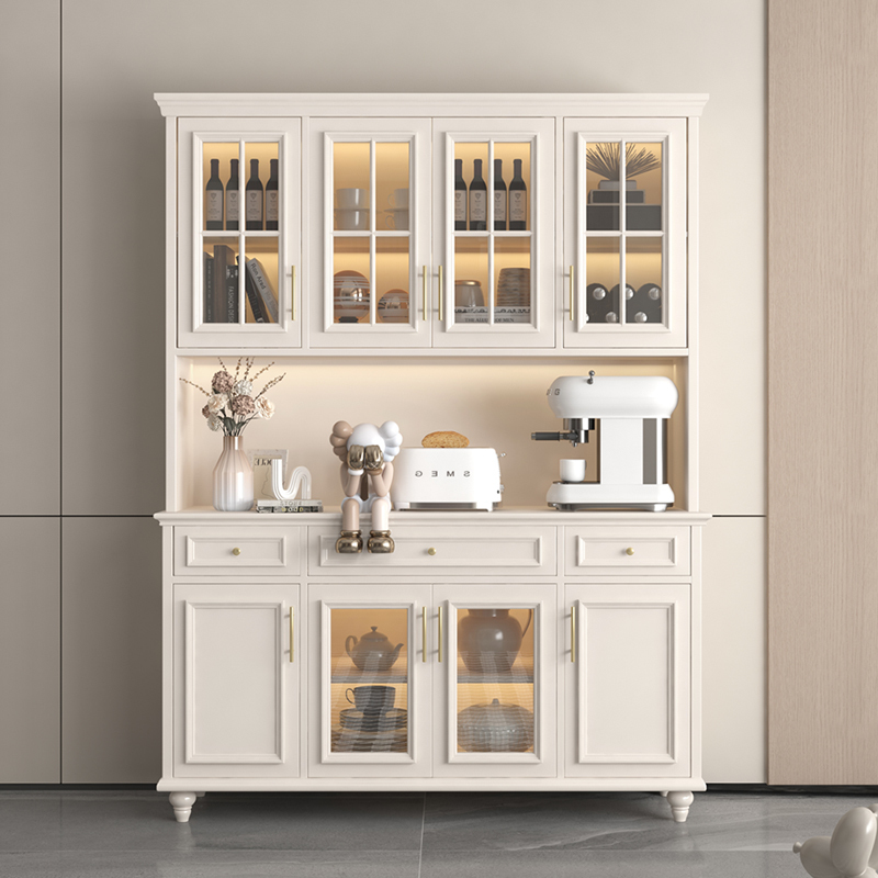Solid Wood Sideboard Integrated Wall-Mounted High Cabinet to the Ceiling, Modern Minimalist Storage Rack, Wine Cabinet, American-Style Integrated Living Room Sideboard