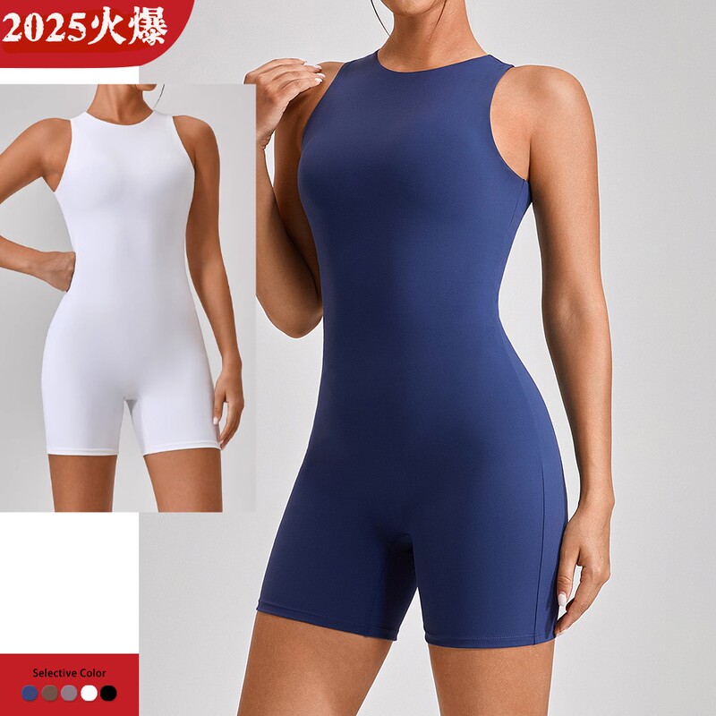 Cross-Border 2026 Spring and Summer European and American Tight-Fitting Yoga Jumpsuit for Women Running Sports All-In-One Fitness Jumpsuit Shorts for Women Cross-Border 2026 Spring and Summer European and American Tight-Fitting Yoga Jumpsuit for Women Running Sports All-In-One Fitness Jumpsuit Shorts for Women