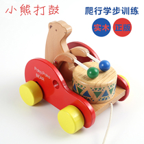 Child Drag small Bear Knocks the drummer Drum Pull Trailer Recommendation Learning Step Climbing period Baby Wooden Puzzle Toy