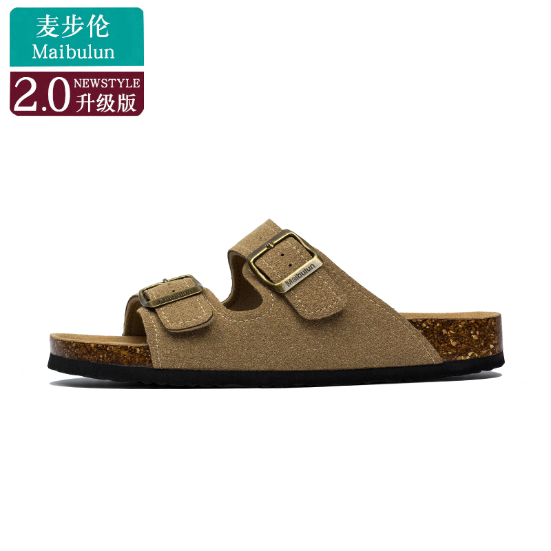 McBride flat-bottomed non-slip cork slippers for men and women with the same beach outdoor home one word frosted leather summer ins tide