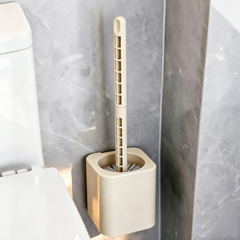 Wall-mounted long-handled toilet brush with no holes and no dead ends