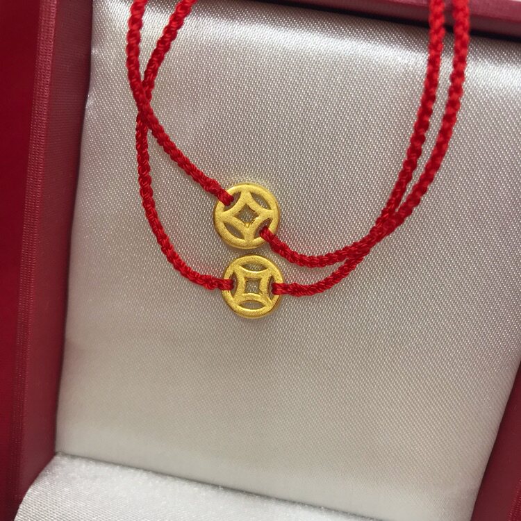 0 8mm red rope fine 999 pure gold foot gold small coin hand woven fine bracelet lovers baby bestie handmade