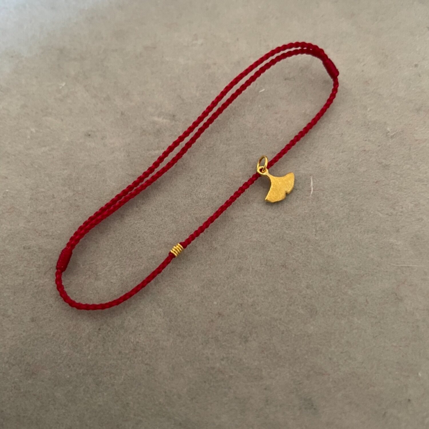 0 4mm size four-strand braided 24K gold pure gold spacer ginkgo leaf adjustable handmade dark red rope hand chain anklet