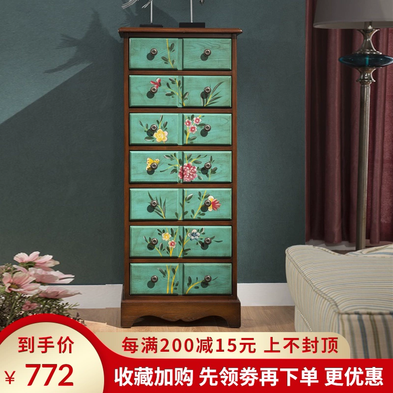 Tủ ngăn kéo sang trọng kiểu Mỹ tủ lưu trữ đồ nội thất sơn retro sang trọng phòng khách trường trung học tủ ngăn kéo thấp - Buồng