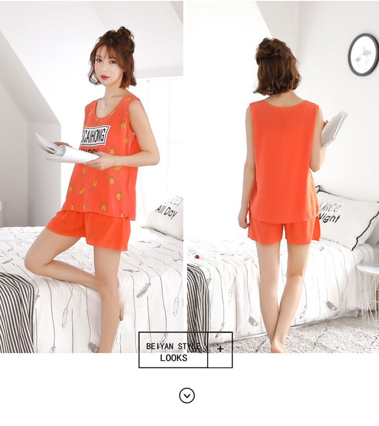 Mùa hè đồ ngủ nữ bông cotton lụa không tay vest shorts đồ ngủ phù hợp với dễ thương lỏng tăng dịch vụ nhà