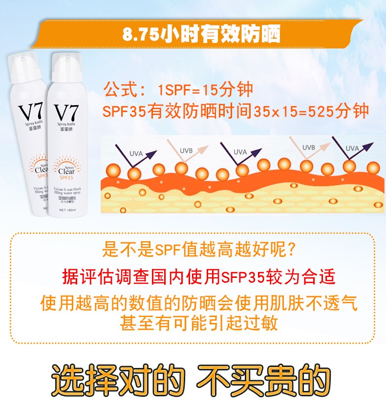 Wen Li quân đội đào tạo kem chống nắng xịt V7 trứng xịt kem chống nắng nữ sinh viên ngoài trời cách ly không thấm nước kem chống nắng aqua skin