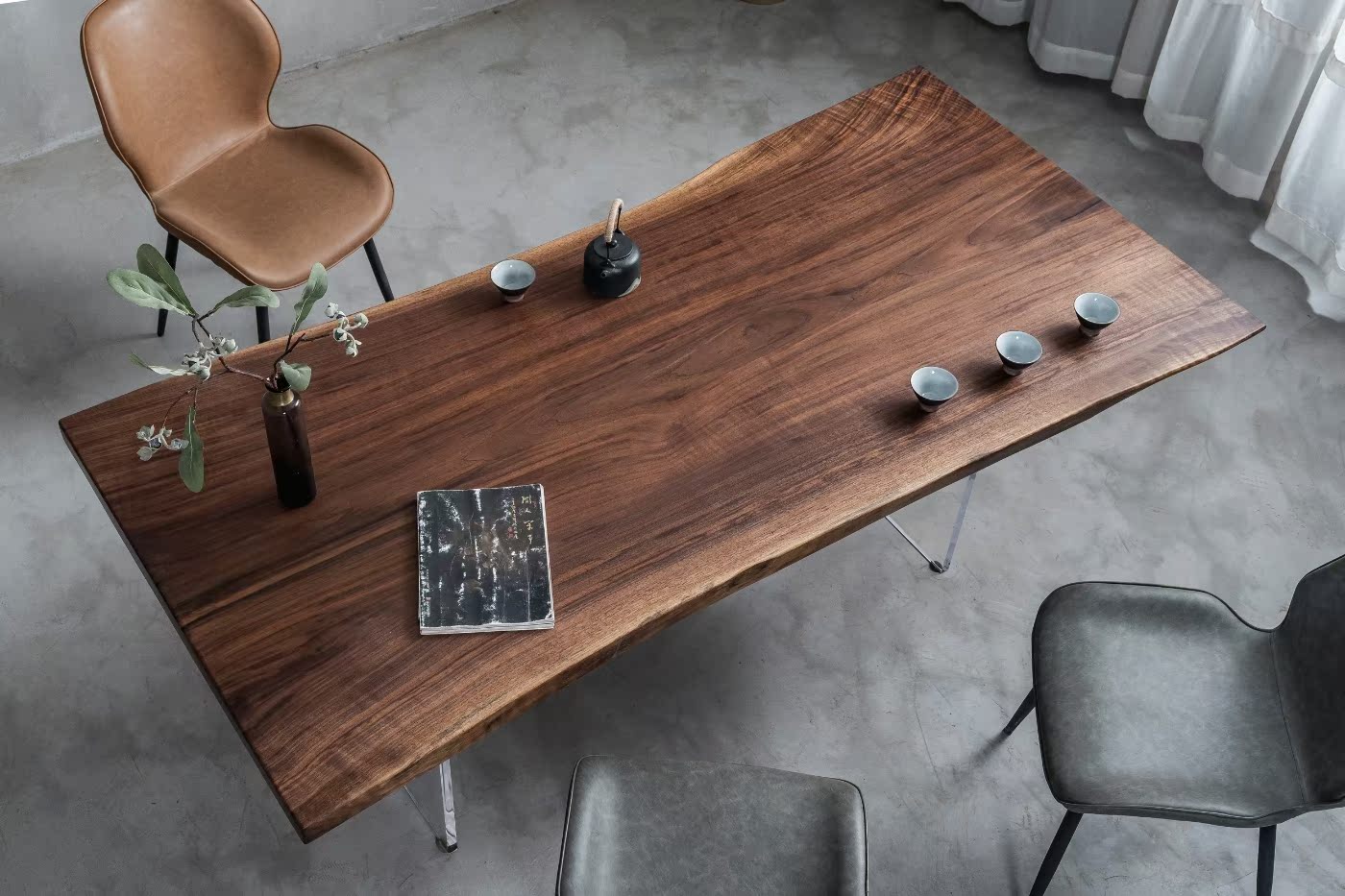 H602 North American black walnut plate modern minimal tea table European light luxury table 185*92*80*87*6