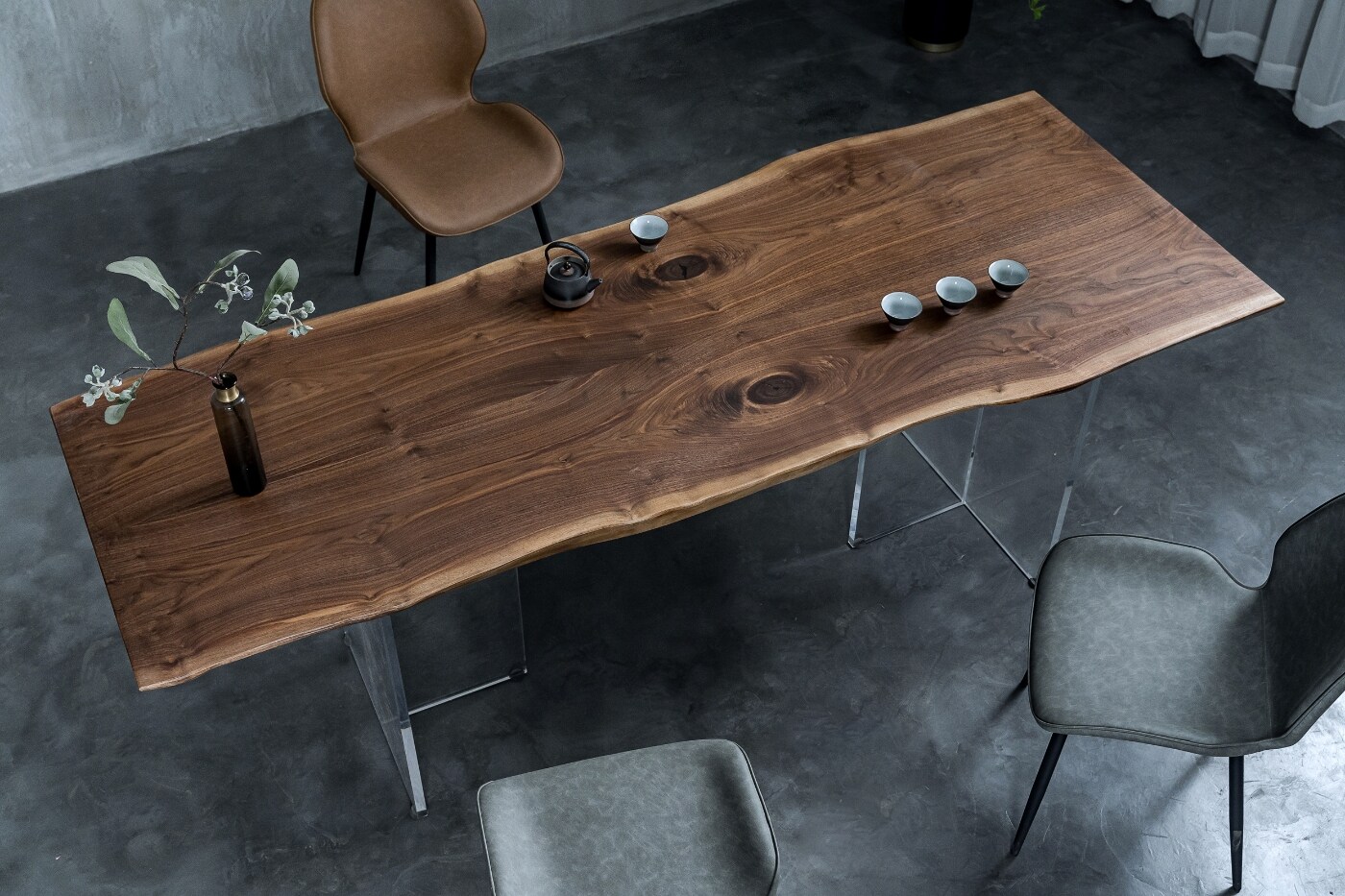 A473 North American black walnuts double parquet solid wood tea table log table log minimalist desk 221 *82 * 76 * 70 * 4 7