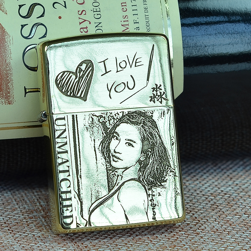 Lighter zippo genuine shell custom photo pure copper lettering armor sterling silver men's gift windproof kerosene