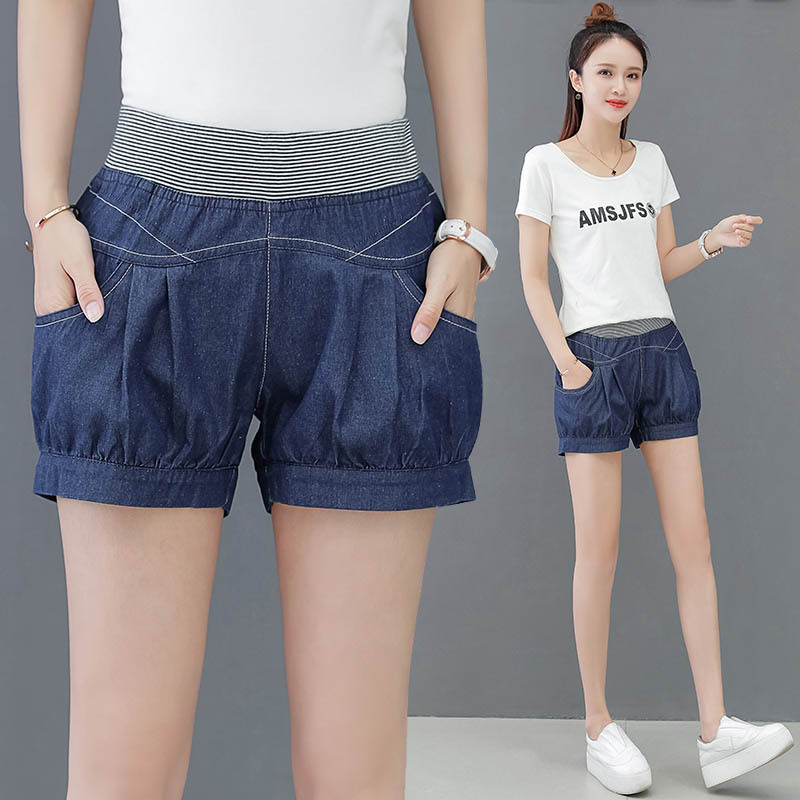 Women's Denim Shorts, Summer Thin Loose Lantern Pants, Korean Style Elastic Waist, Plus Size Versatile Hot Pants, Casual Harem Pants