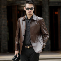High-end leather leather clothing middle-aged mens father clothing Haining pickup leather jacket handsome coat lapel thin mens clothing