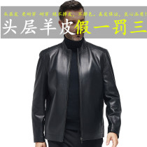 Autumn and winter Haining middle-aged leather jacket mens first layer of leather sheep jacket middle-aged father high-end leather jacket