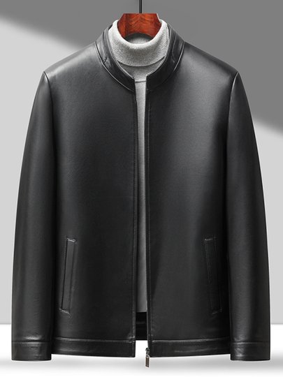 海宁真皮皮衣男士中年头层牛皮中老年爸爸装整张皮皮夹克羽绒外套