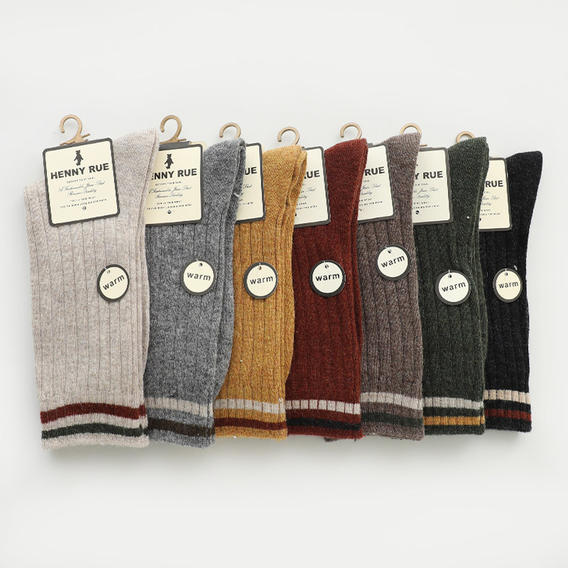 Autumn Winter College Wind Double Bar Collision Color Striped Wool Base Bubble Socks Warm High Bounce Lean And Breathable Midcylinder Socks