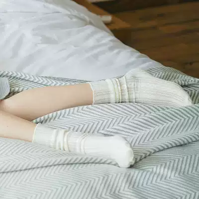 Wo socks House Mori twist hollowed out vintage milky white midsize socks bubble socks children Spring and Autumn thin calf socks