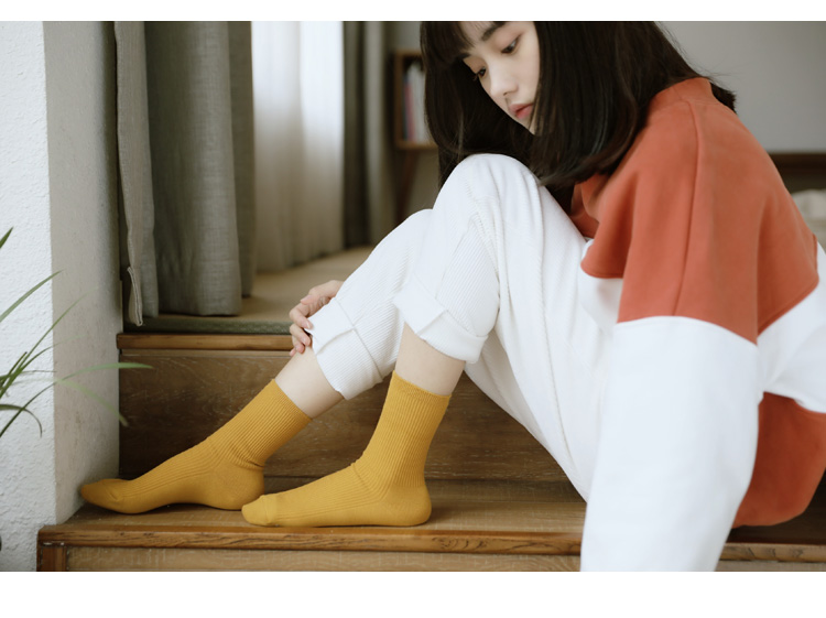 Bốn mùa xuân và mùa thu cotton sọc ngắn vớ nữ vớ màu rắn Joker Nhật Bản vớ màu nữ Hàn Quốc - Vớ bông vớ lười