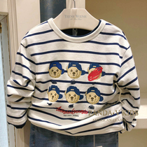 Teenie Weenie小熊男童21春秋款男童长袖T恤全棉中大童条纹打底衫