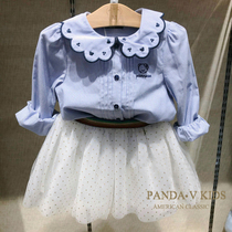 Teenie Weenie女童白色长袖衬衫20春秋款中大童全棉条纹长袖衬衫