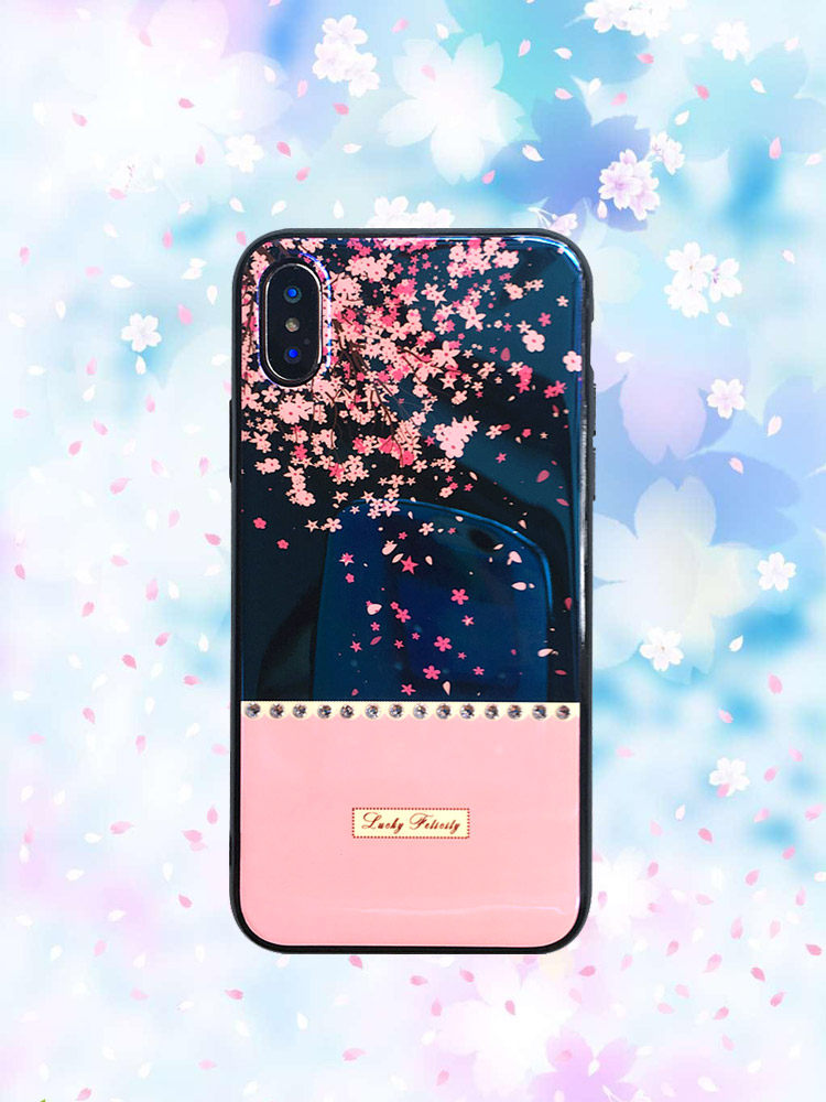 Applicable to iPhone8 Cherry Blossom Powder x mobile phone case high-end luxury rhinestone 6s Blu-ray 7plus cute silicone case
