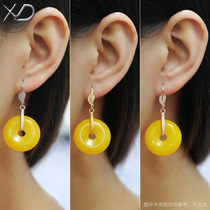 S925 S925 Squid silver earhook flat button earring button inlaid with honey wax amber female diy earrings silver button