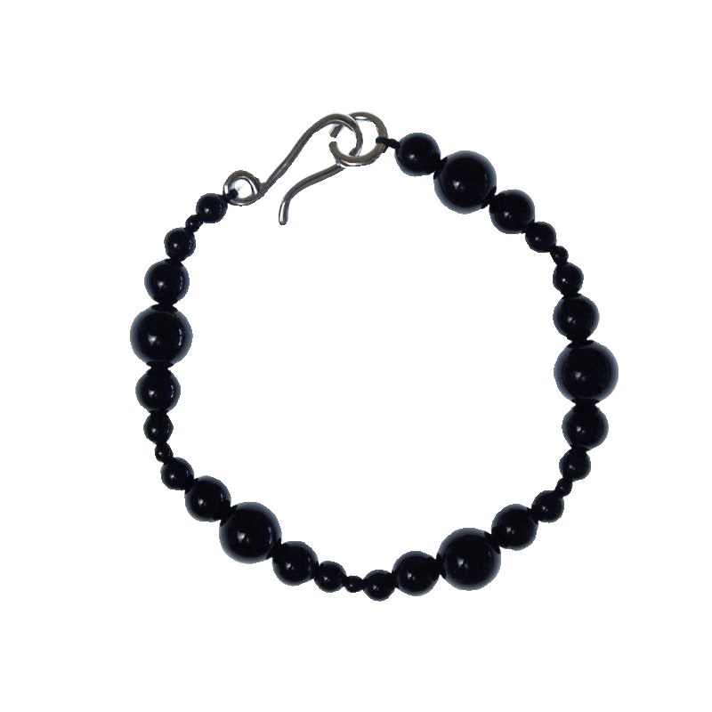 Sasia7A Black Agate Bracelet 925 Sterling Silver Chinese-Style Beaded Bracelet New Vintage French Light Luxury Niche Original