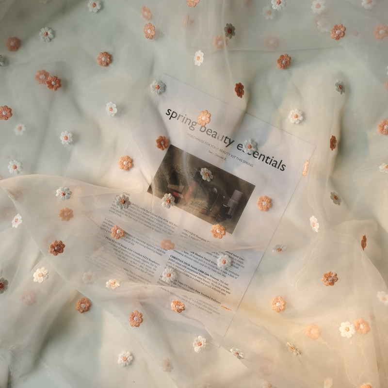 ins Korean embroidered web gauze material transparent mesh yarn dress yarn dress soft embroidered fabric photo background cloth