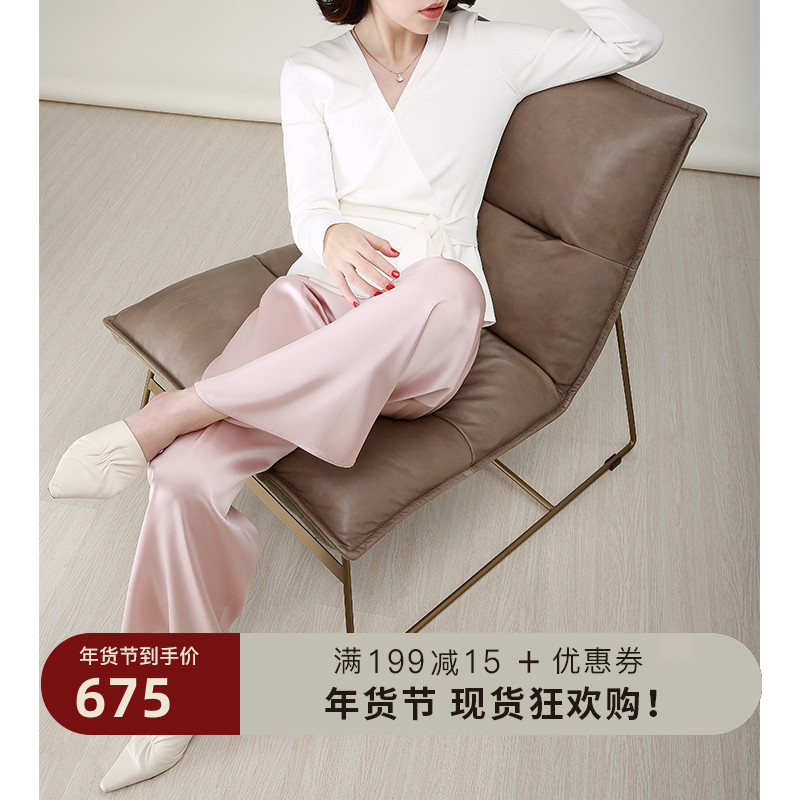 NZ Japan imported triacetate nude pink double satin air pants wide leg pants women casual loose straight pants