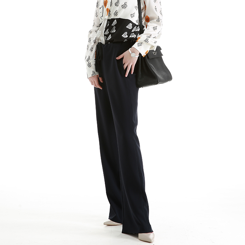 NZ Japan imported fabric wild casual high waist black navy blue straight pants ins hanging air wide leg pants for women