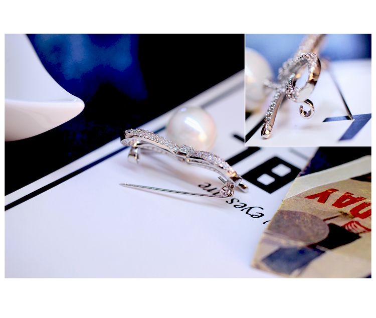 Nhiệt độ tinh tế micro-dát zircon nơ sling hạt ngọc trai trâm cài phụ kiện quần áo với áo len cardigan pin khóa ghim cài áo vest