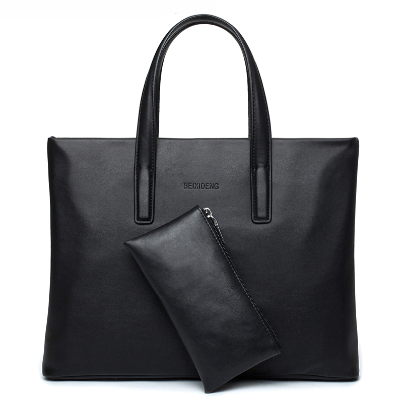 Boutique men's bag horizontal business tote bag men's casual simple backpack men's briefcase soft leather shoulder bag bag tide