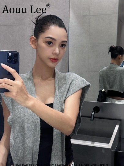 Aouu Lee Knitted Gray Shawl, Thin Outerwear for Women, Popular on Social Media, Suitable for Summer Office Air-Conditioned Rooms, Neck Protection, Small Cape