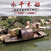 Custom wooden boat fishing boat solid wood landscape decoration antique black boat stage wedding props boat indoor dining wooden boat
