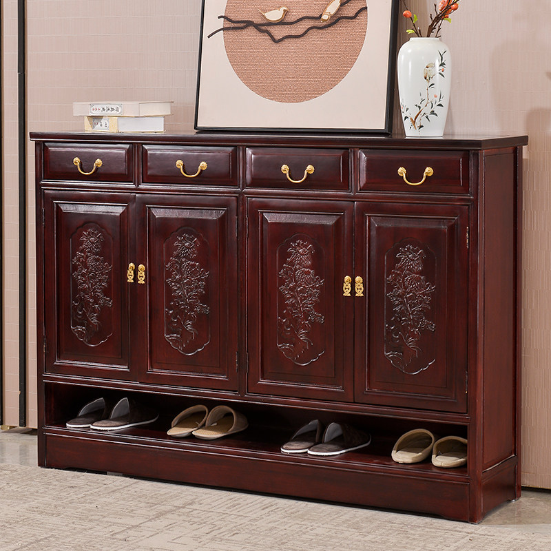 New Chinese style solid wood shoe cabinet foyer entry porch cabinet home door outside storage antique balcony mahogany locker