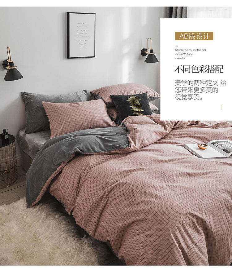 Bông phong cách Bắc Âu nhung nhung bông bốn mảnh dày flannel tấm mùa đông pha lê nhung lưới đỏ chăn chăn ga gối