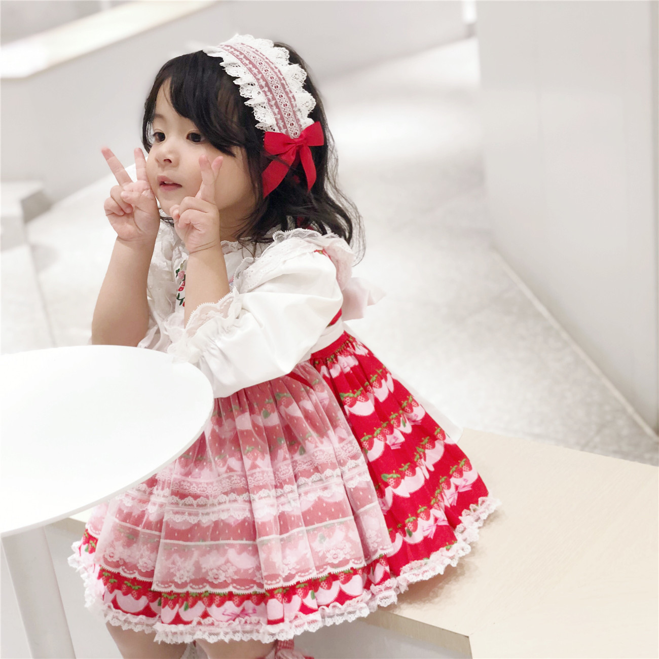 Autumn children's Spanish style princess dress Baby girl Lolita Puffy dress Cute Strawberry skirt children's clothing