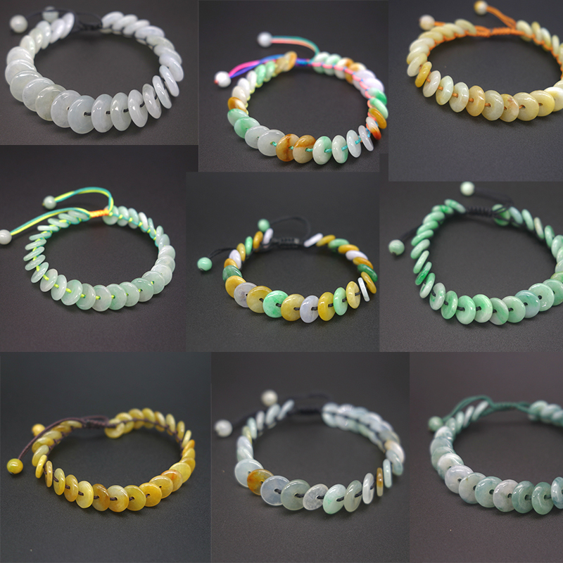 Myanmar's natural A goods emerald tripored with jade bracelet with new original jade design Rope Bracelet for men and women