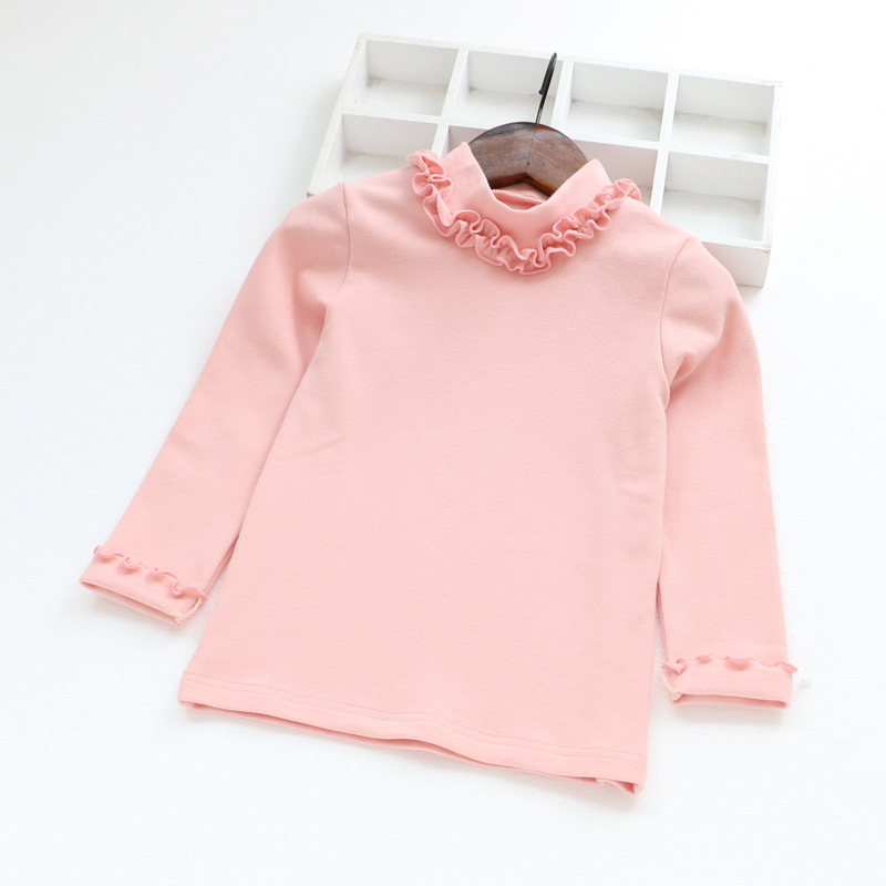 Cô gái mặc áo cotton trẻ em cổ cao bằng vải ren ren đáy áo màu trắng áo thun cotton cotton mùa thu quần áo trẻ sơ sinh