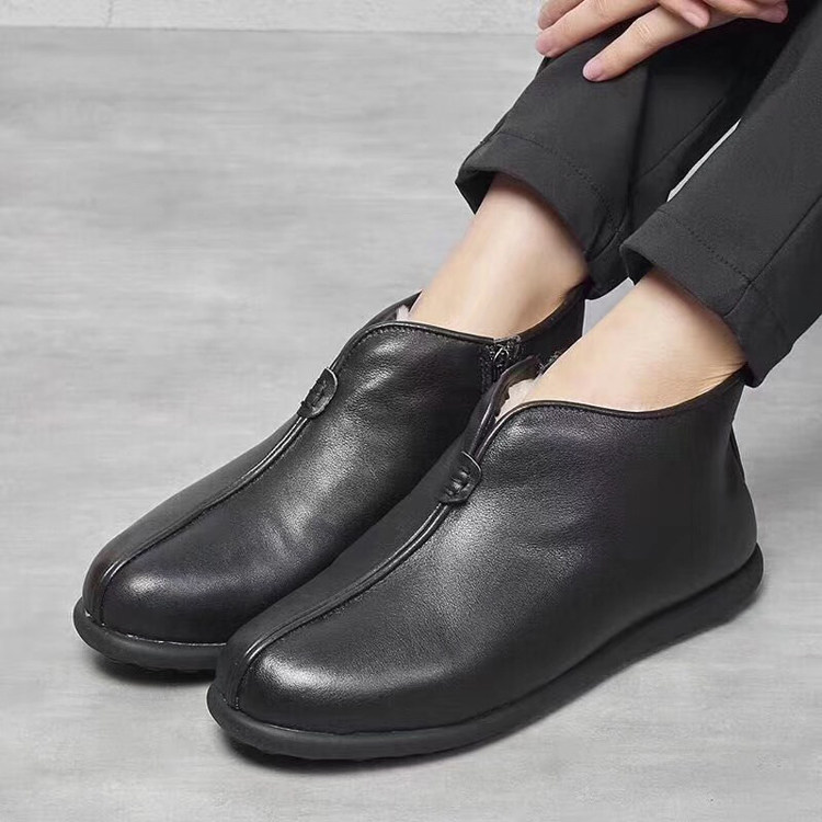 High-top cowhide pure wool women's leather cotton shoes with fur integrated daily casual old Beijing dad and mother cotton shoes