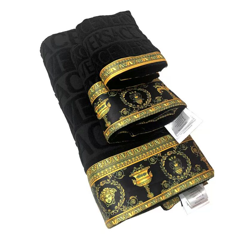 Cotton Bath Towel, Hand Towel, Square Towel Three-Piece Set, European Baroque Print, High Weight, for Hotel and Beauty Salon Decoration