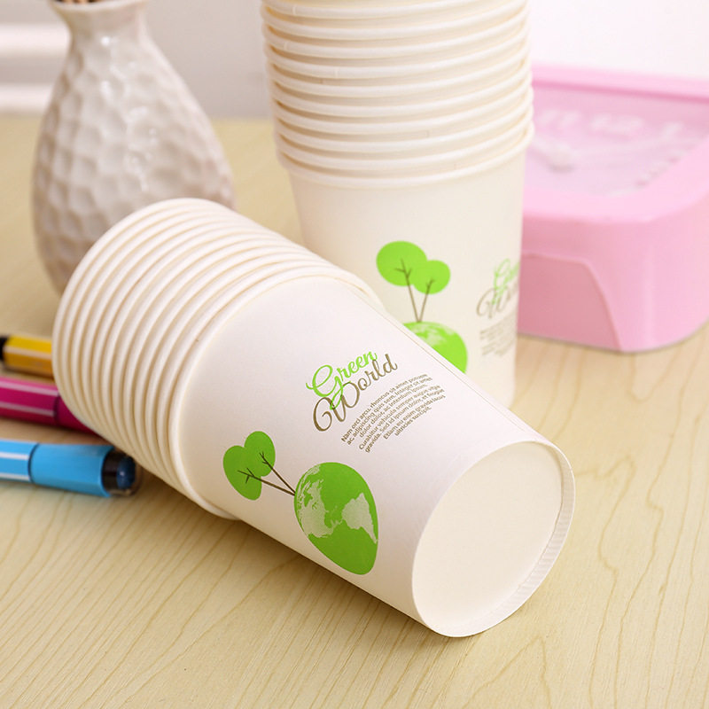 Orange leaf disposable paper cup cup 249ml*100 household wedding green cup PE waterproof layer