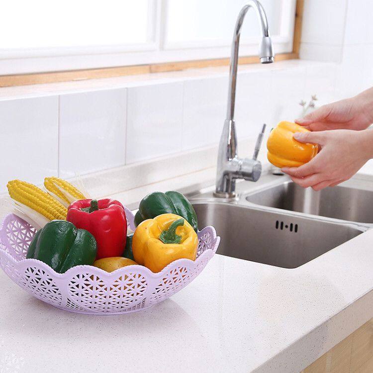3 pieces of washing fruit basket washing basin hollowed out washing vegetable basket draining basket home large storage plastic basket simple