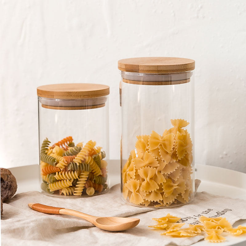 Siyue hazelnut bamboo lid glass sealed jar storage jar kitchen grains miscellaneous grains tea dried fruit storage bottle