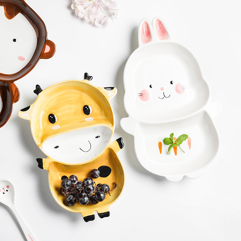 April Children's baby sub-grade breakfast tray Food grade girl cute cartoon good looking fine ceramic dishes Home