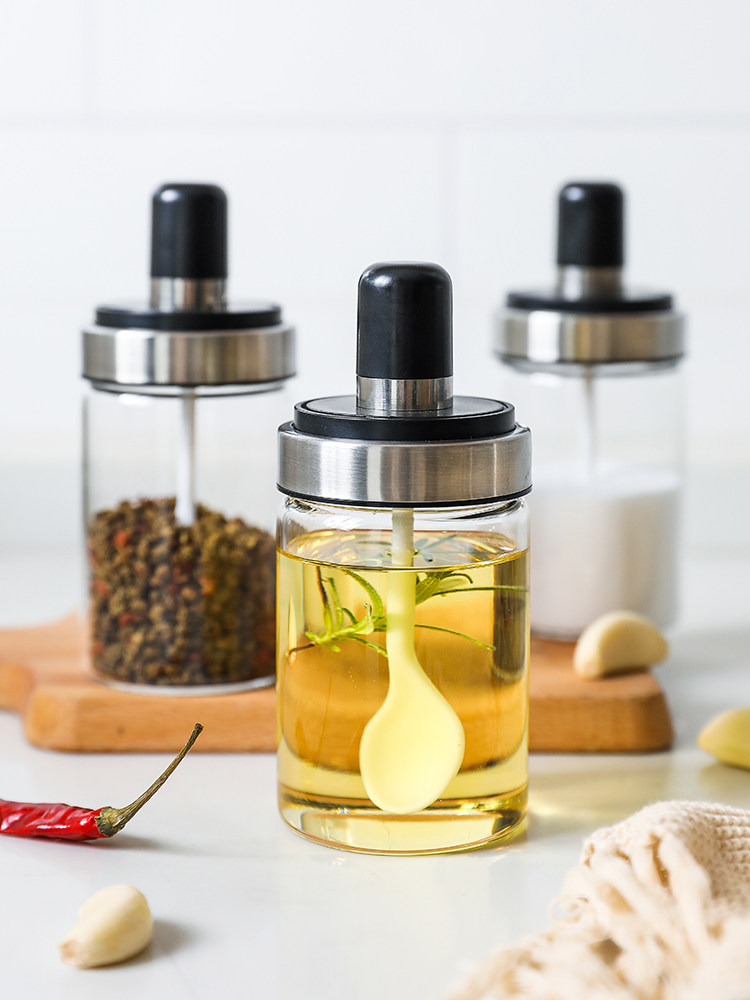 Wanton moon Baiwei moisture-proof glass sealed seasoning jar Household kitchen seasoning bottle Salt tank oil pot combination set