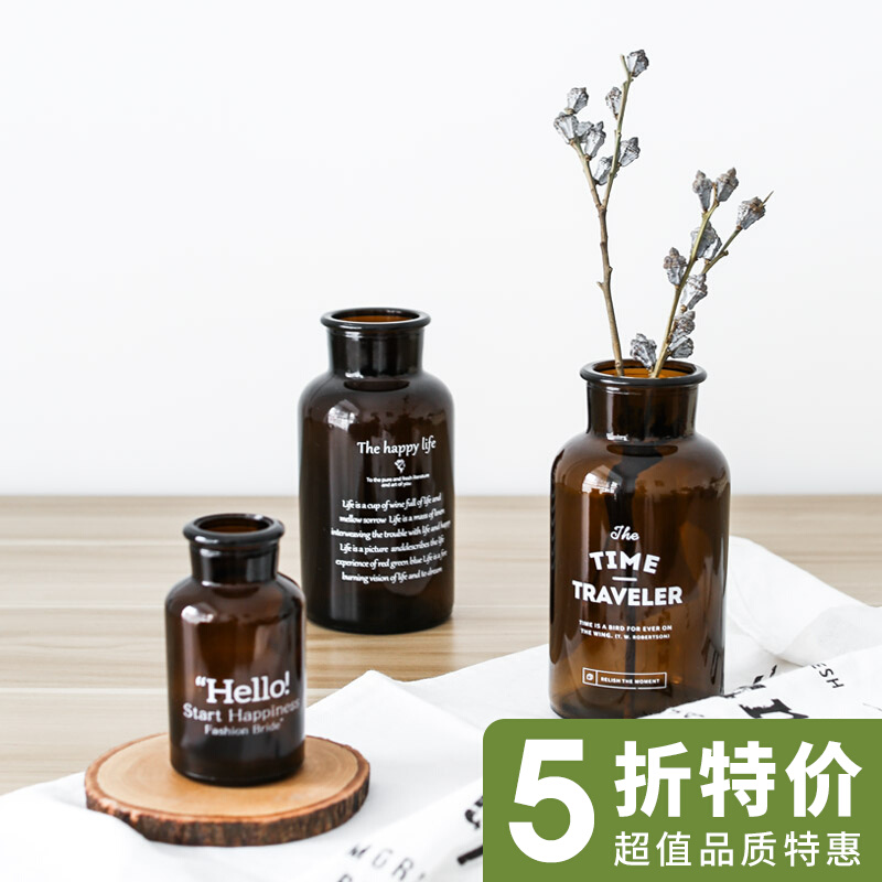April Caramel Ins Big Hot Nordic Retro Wind Brown Glass Bottle Inserts Vases Home Decoration Shooting Props
