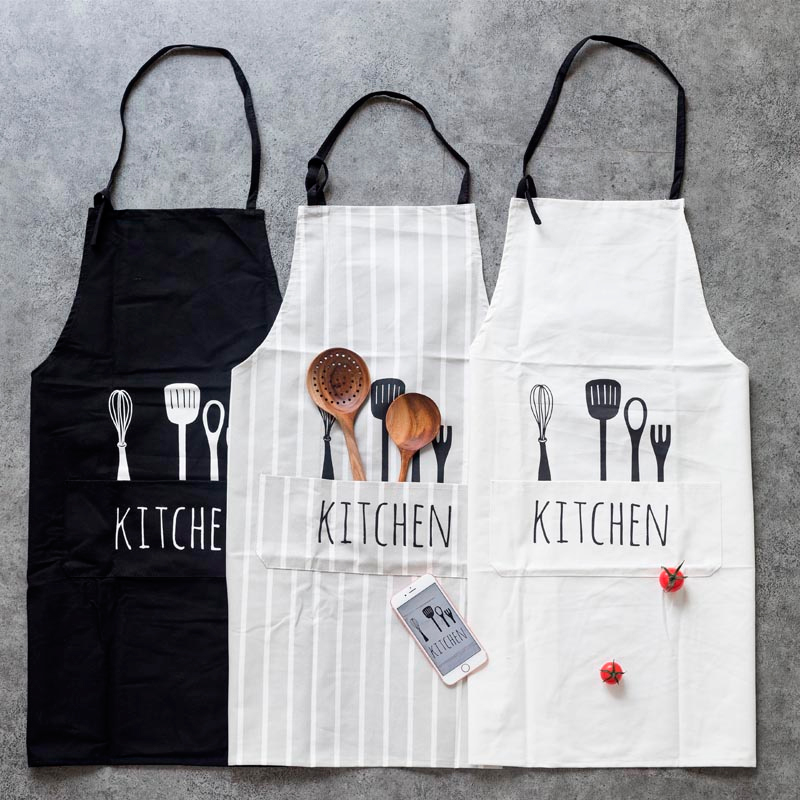 April Wind Nordic cutlery pattern apron minimalist pure cotton kitchen Cooking apron Family sleeveless workwear
