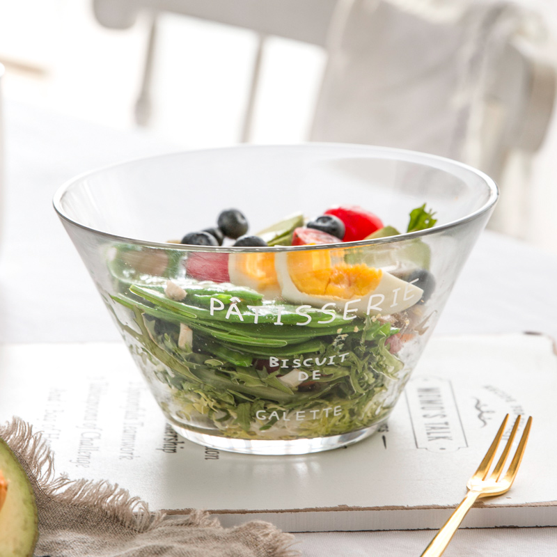 April Lucky Day Style Brief French Letter Glass Salad Bowl Home Transparent Fruit Bowl Sweet Bowl