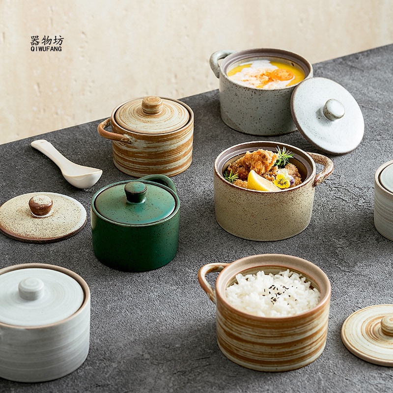 Retro Coarse Pottery Chinese-Style Bird's Nest Stew Pot Kitchen Soup Pot Seasoning Jar Creative Ceramic Jar Stew Pot Steamed Rice Bowl Tableware